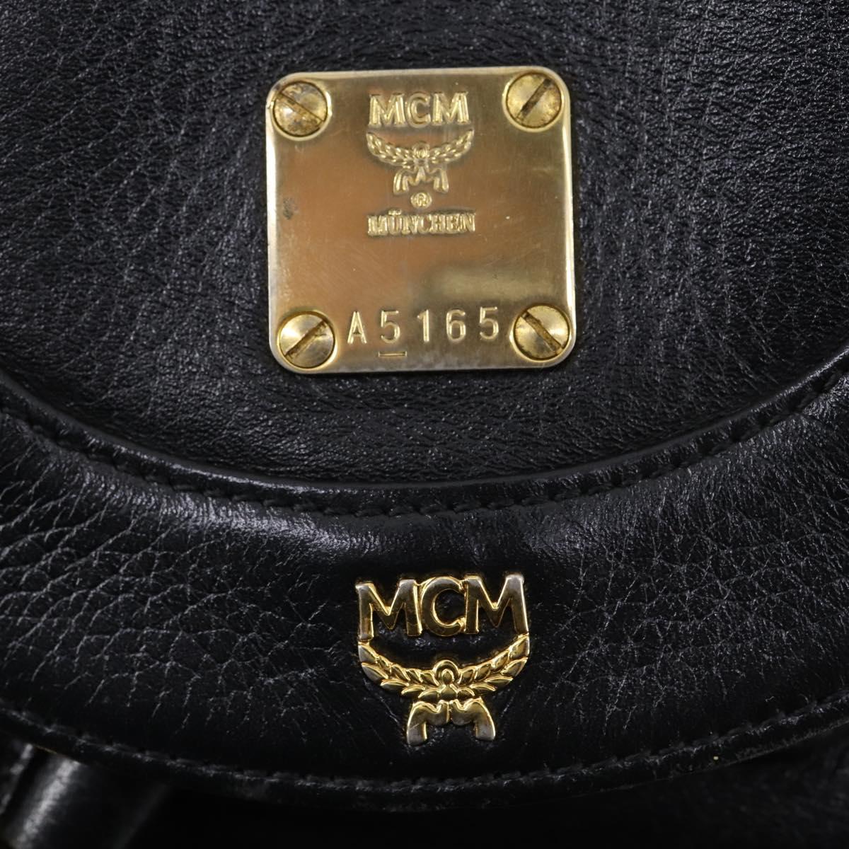 MCM Studs Backpack Leather Black Gold Auth 144411