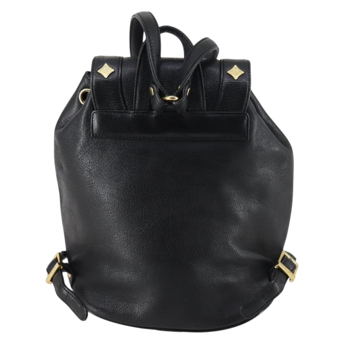 MCM Studs Backpack Leather Black Gold Auth 144411