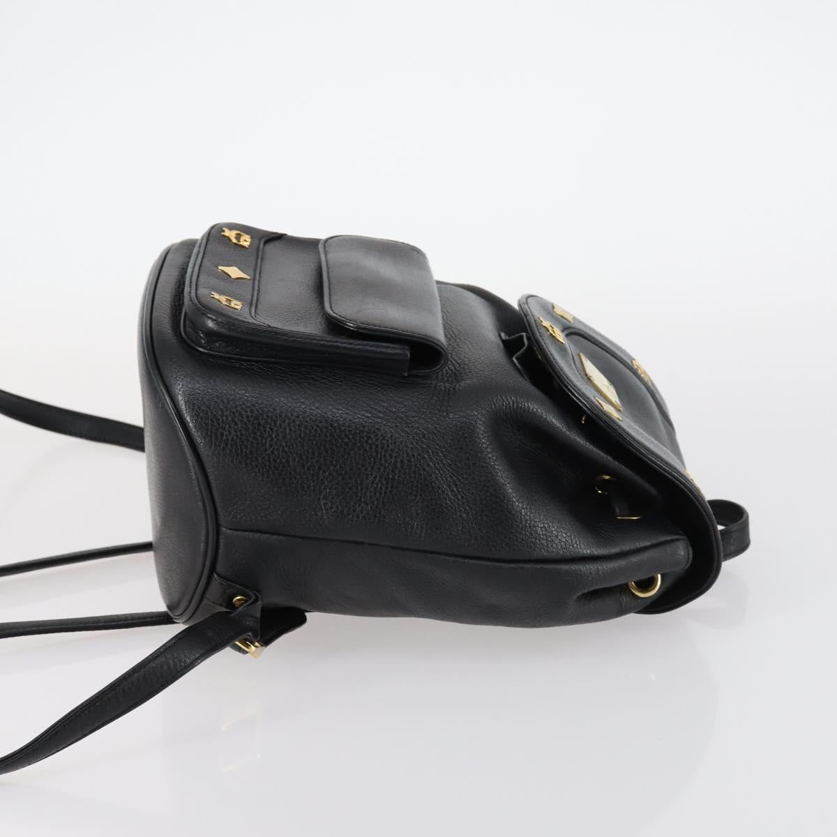 MCM Studs Backpack Leather Black Gold Auth 144411