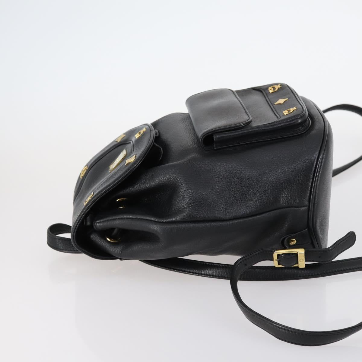 MCM Studs Backpack Leather Black Gold Auth 144411