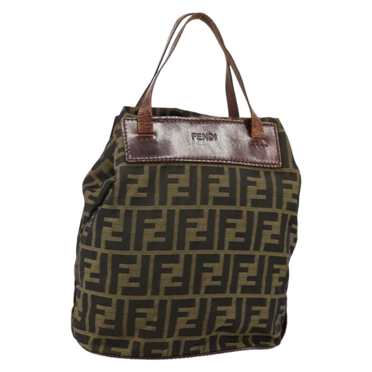 FENDI Zucca Canvas Hand Bag Black Brown Auth 144412