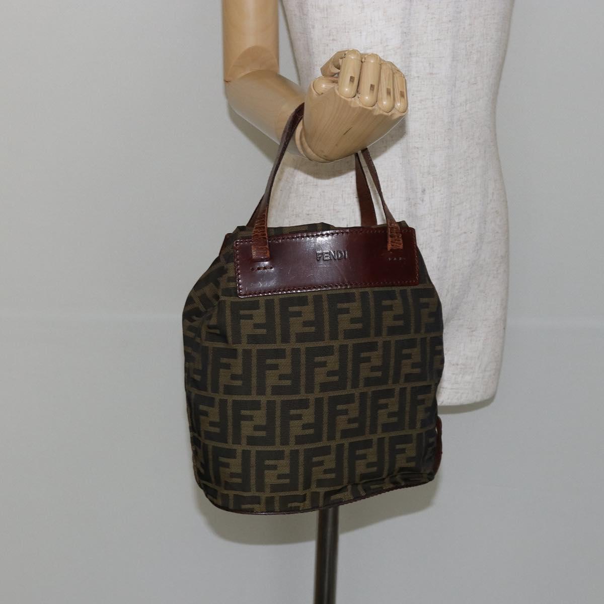 FENDI Zucca Canvas Hand Bag Black Brown Auth 144412