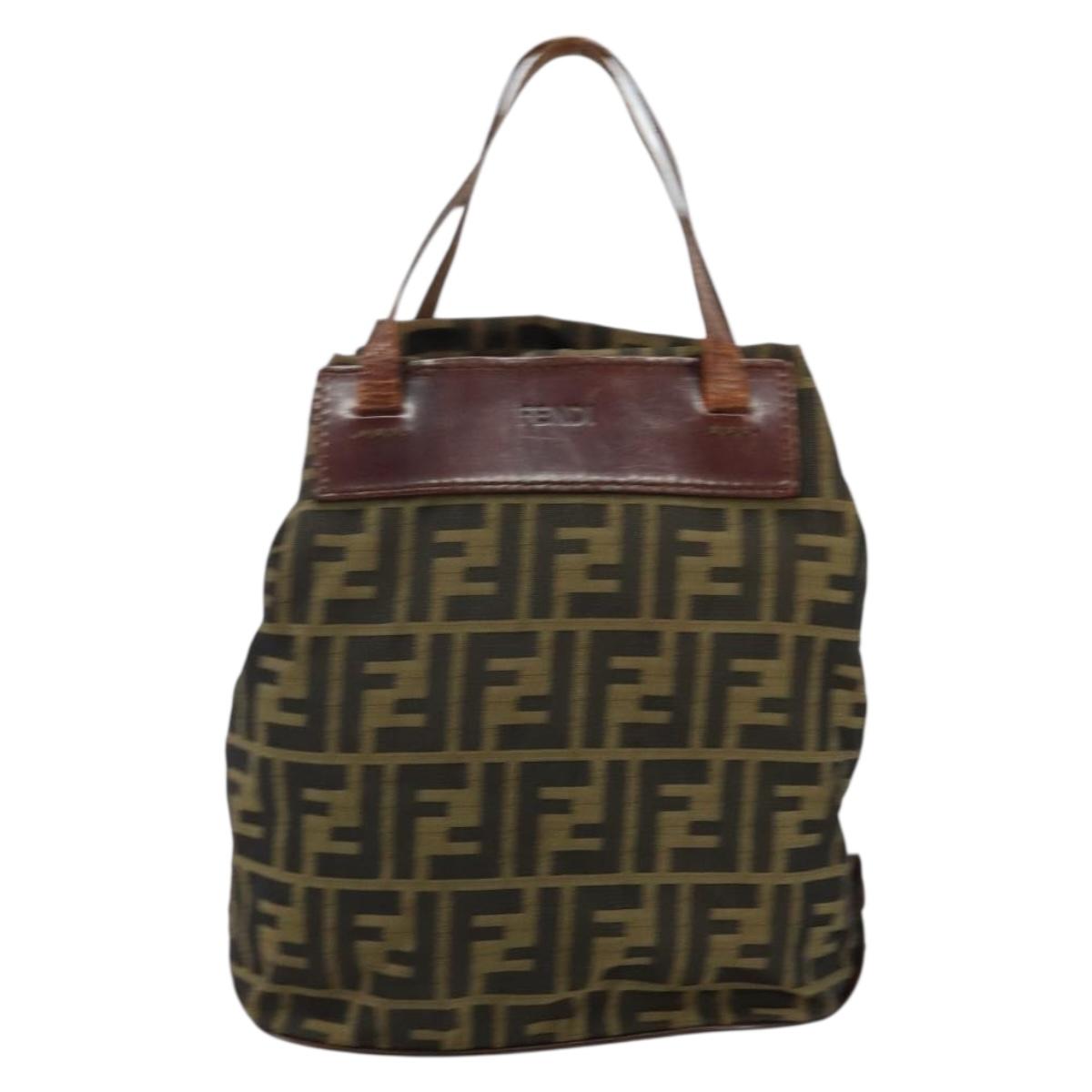 FENDI Zucca Canvas Hand Bag Black Brown Auth 144412