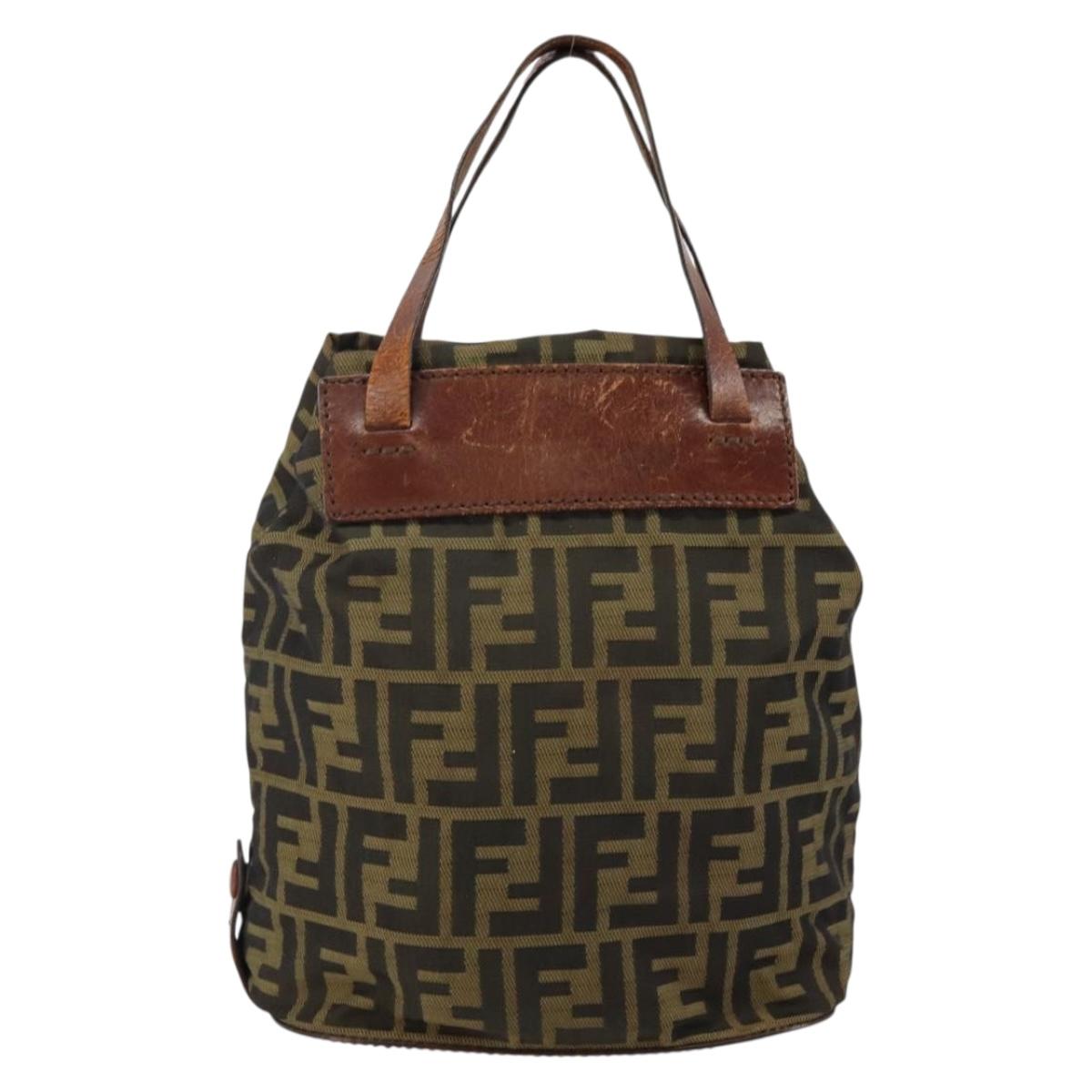 FENDI Zucca Canvas Hand Bag Black Brown Auth 144412