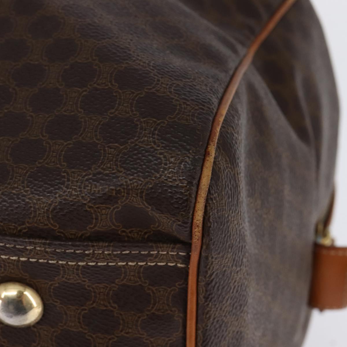 CELINE Macadam Canvas Boston Bag PVC Leather Brown Gold Auth 144413