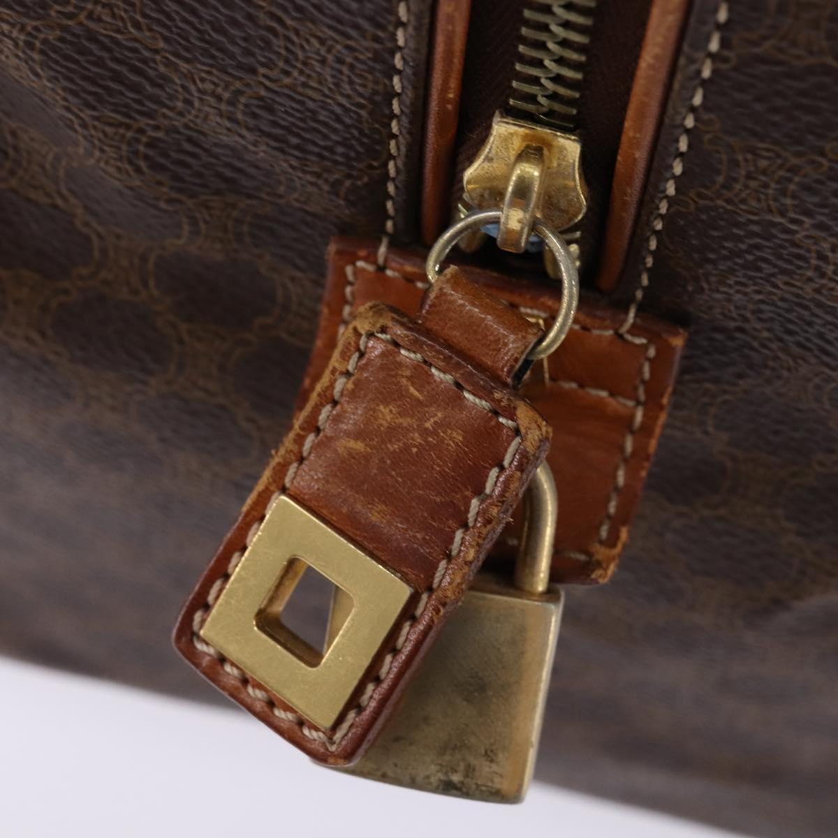 CELINE Macadam Canvas Boston Bag PVC Leather Brown Gold Auth 144413