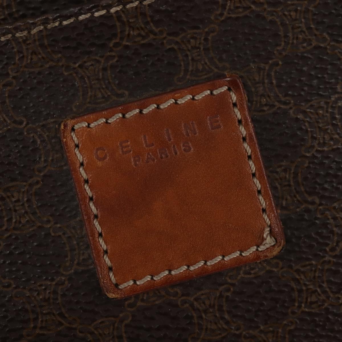 CELINE Macadam Canvas Boston Bag PVC Leather Brown Gold Auth 144413