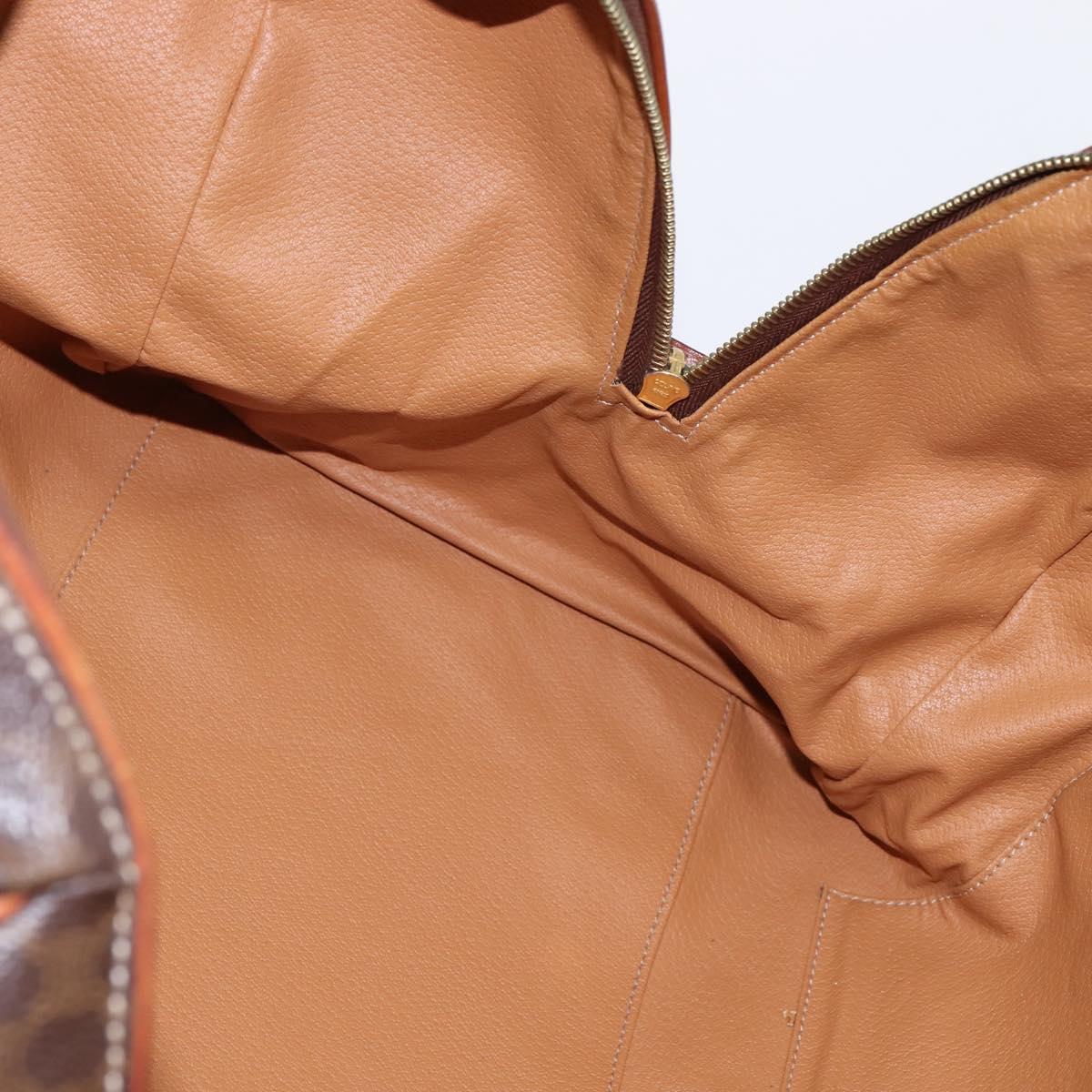 CELINE Macadam Canvas Boston Bag PVC Leather Brown Gold Auth 144413