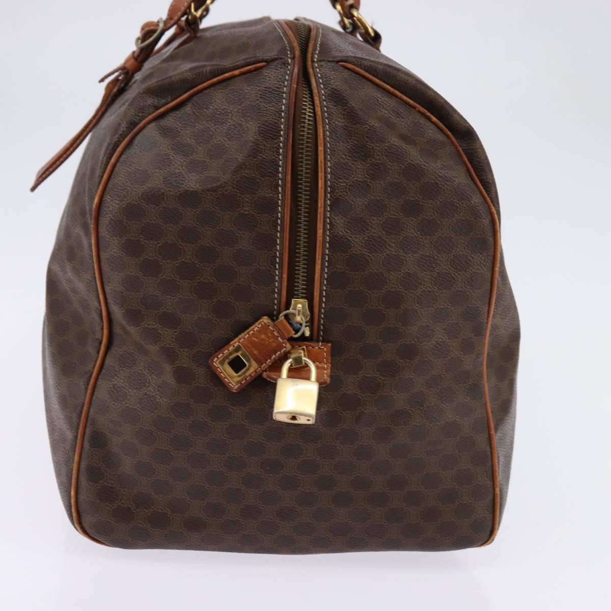 CELINE Macadam Canvas Boston Bag PVC Leather Brown Gold Auth 144413