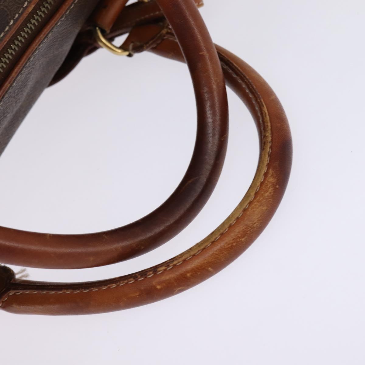 CELINE Macadam Canvas Boston Bag PVC Leather Brown Gold Auth 144413