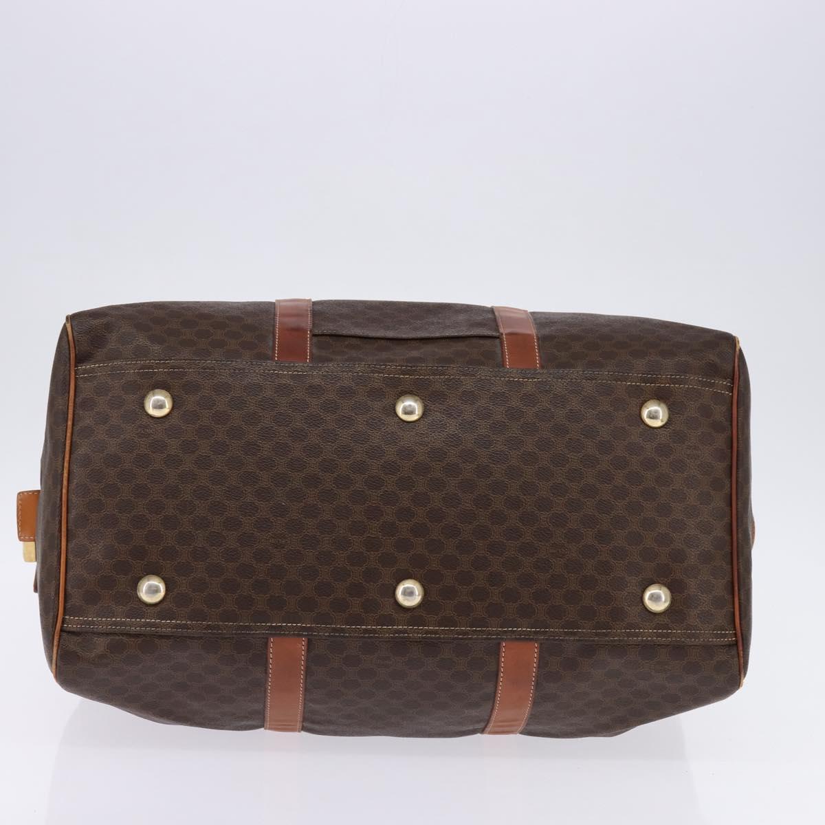 CELINE Macadam Canvas Boston Bag PVC Leather Brown Gold Auth 144413