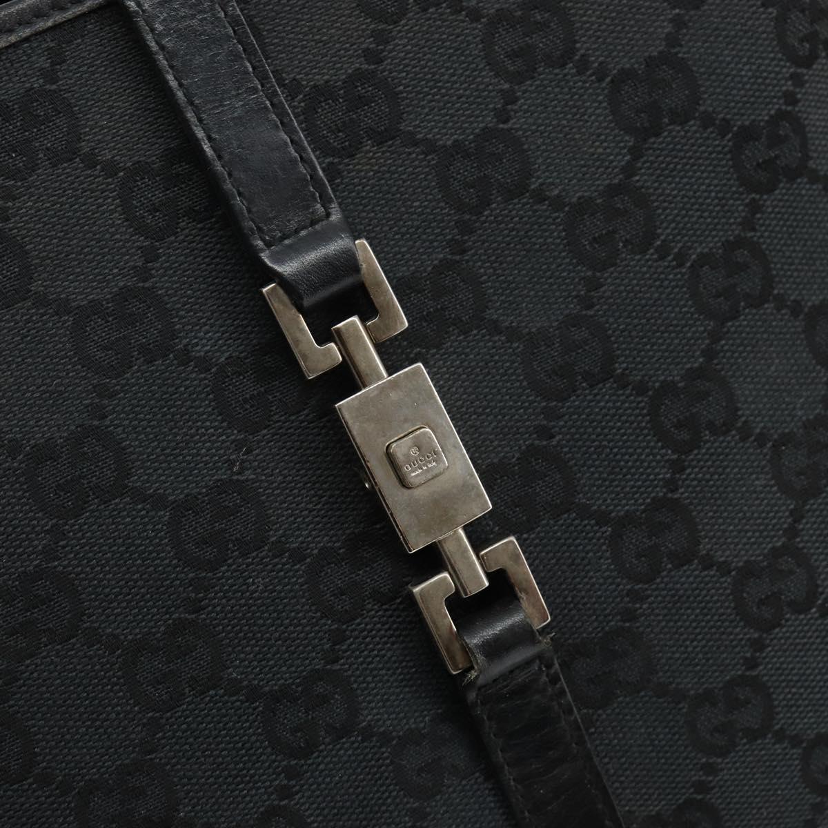 GUCCI GG Canvas Jackie Hand Bag Black Silver 002 1065 Auth 144418