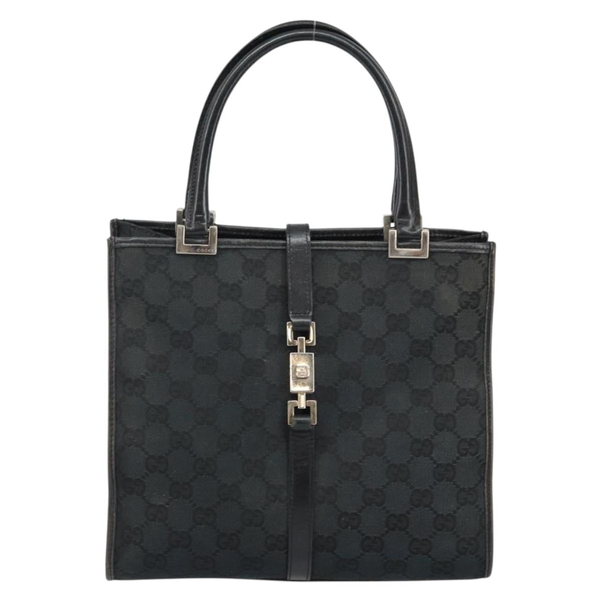 GUCCI GG Canvas Jackie Hand Bag Black Silver 002 1065 Auth 144418