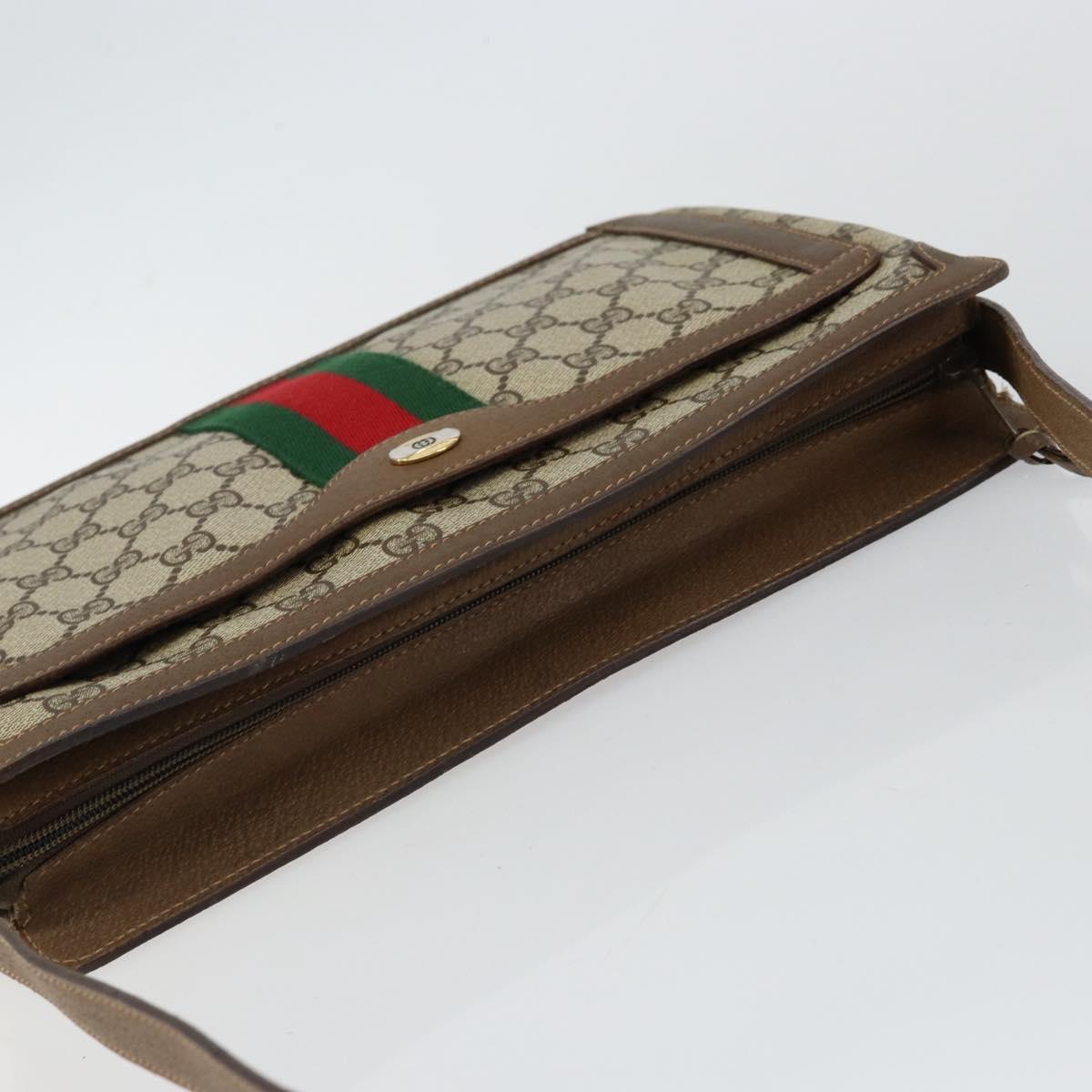 GUCCI GG Supreme Web Sherry Line Bag PVC Beige Gold 14 02 013 Auth 144420