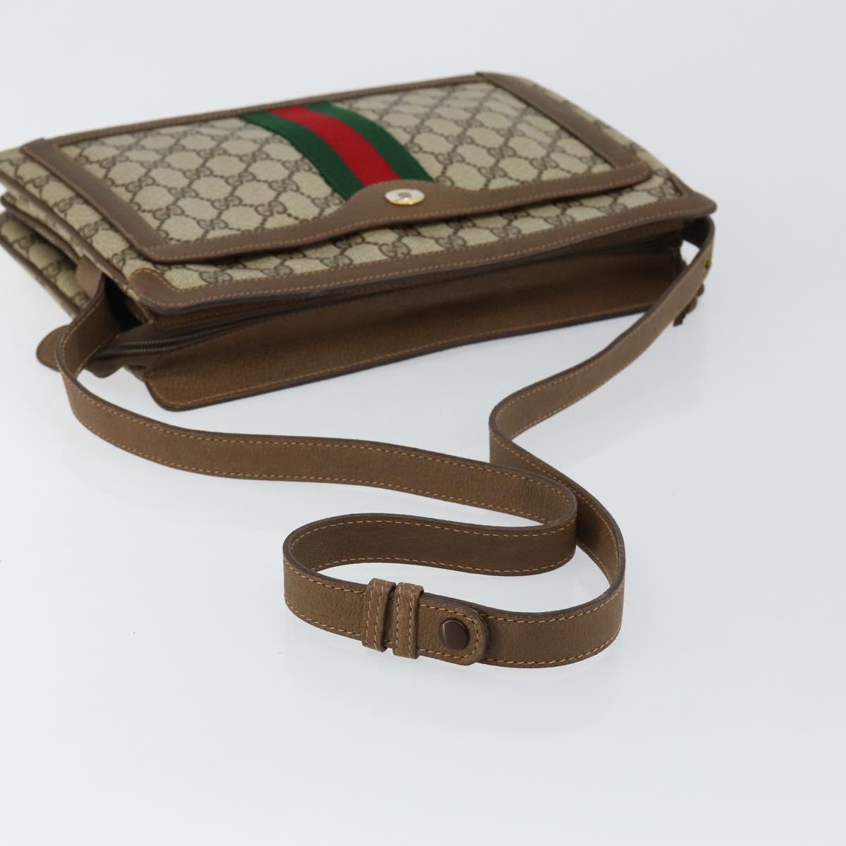 GUCCI GG Supreme Web Sherry Line Bag PVC Beige Gold 14 02 013 Auth 144420