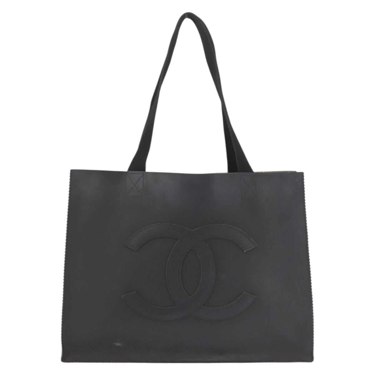 CHANEL COCO Mark Tote Bag Rubber Black CC Auth 144424