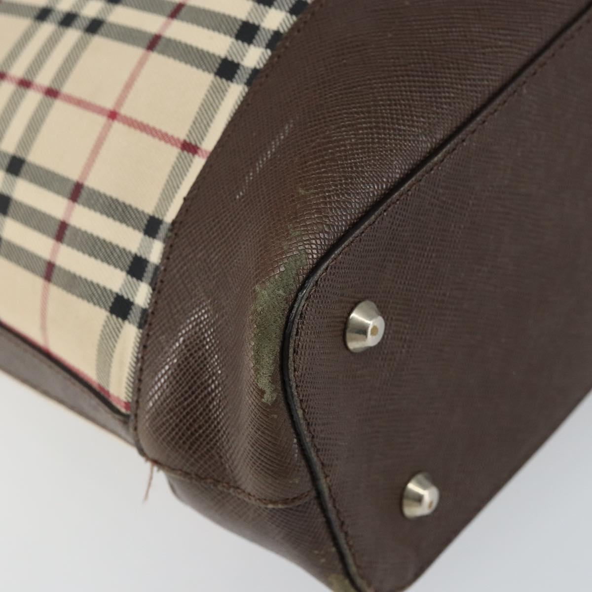 BURBERRY Nova Check Tote Bag Canvas Leather Beige Silver Auth 144429