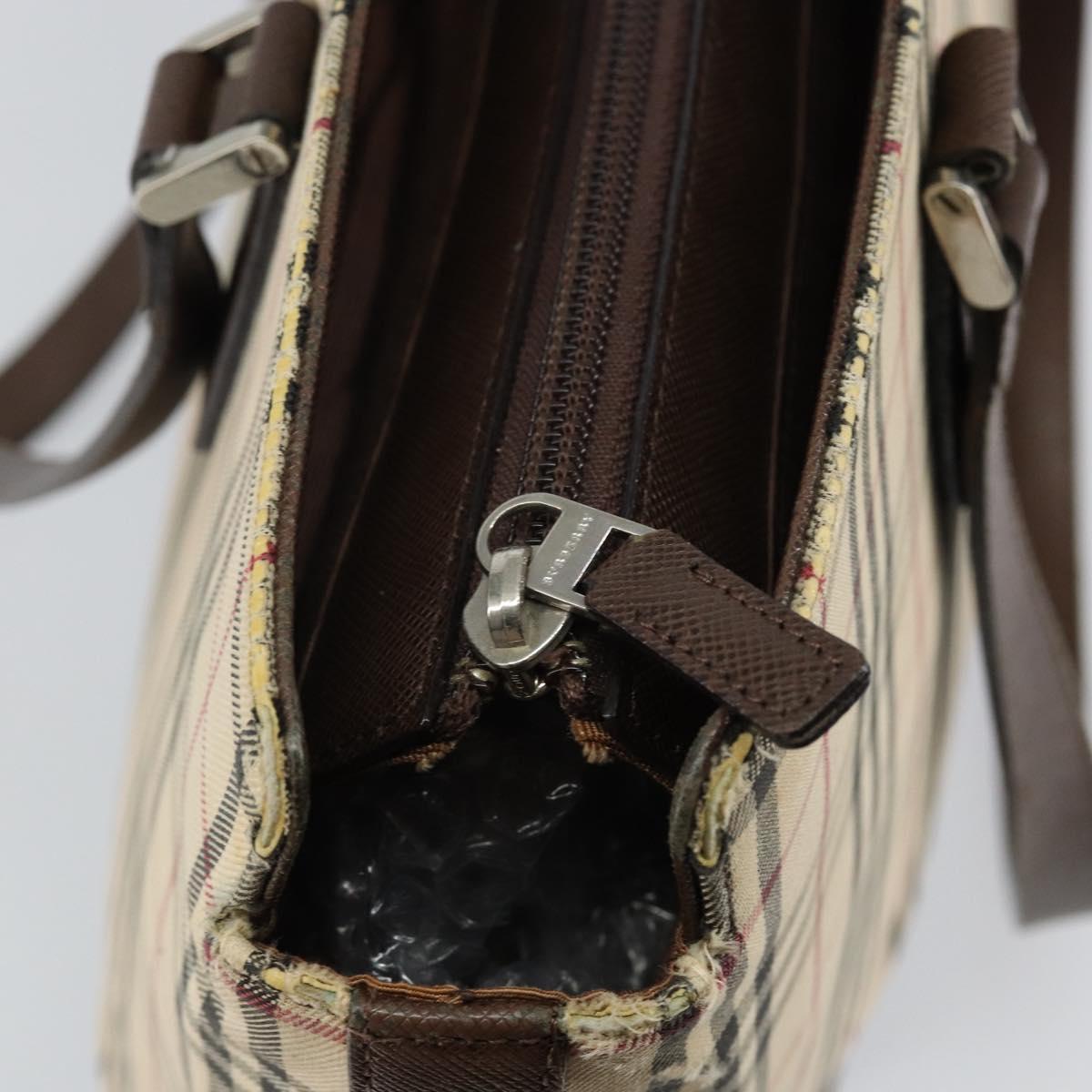 BURBERRY Nova Check Tote Bag Canvas Leather Beige Silver Auth 144429