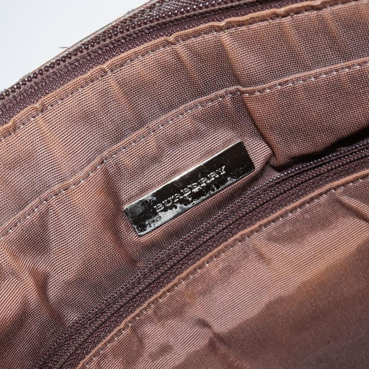 BURBERRY Nova Check Tote Bag Canvas Leather Beige Silver Auth 144429