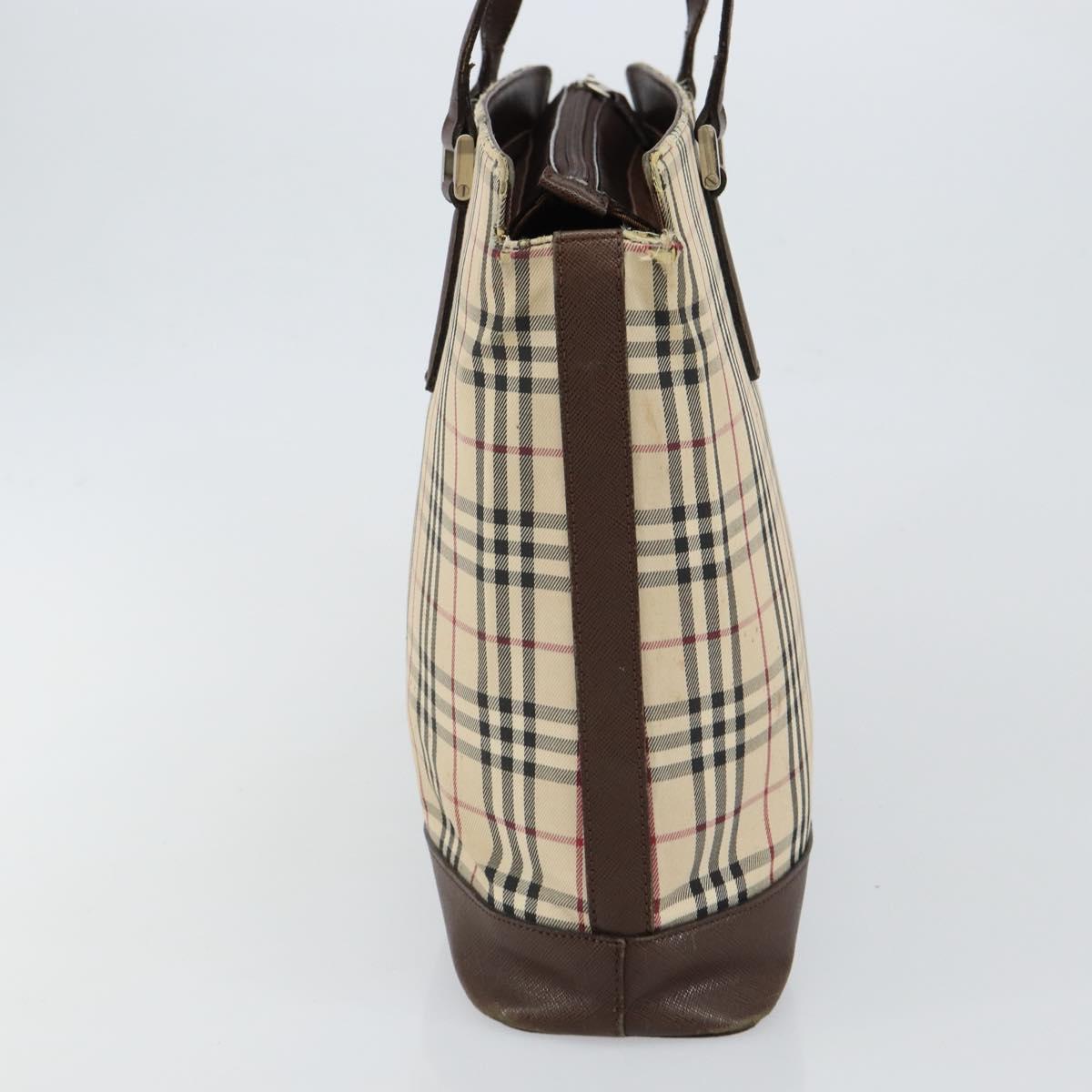 BURBERRY Nova Check Tote Bag Canvas Leather Beige Silver Auth 144429