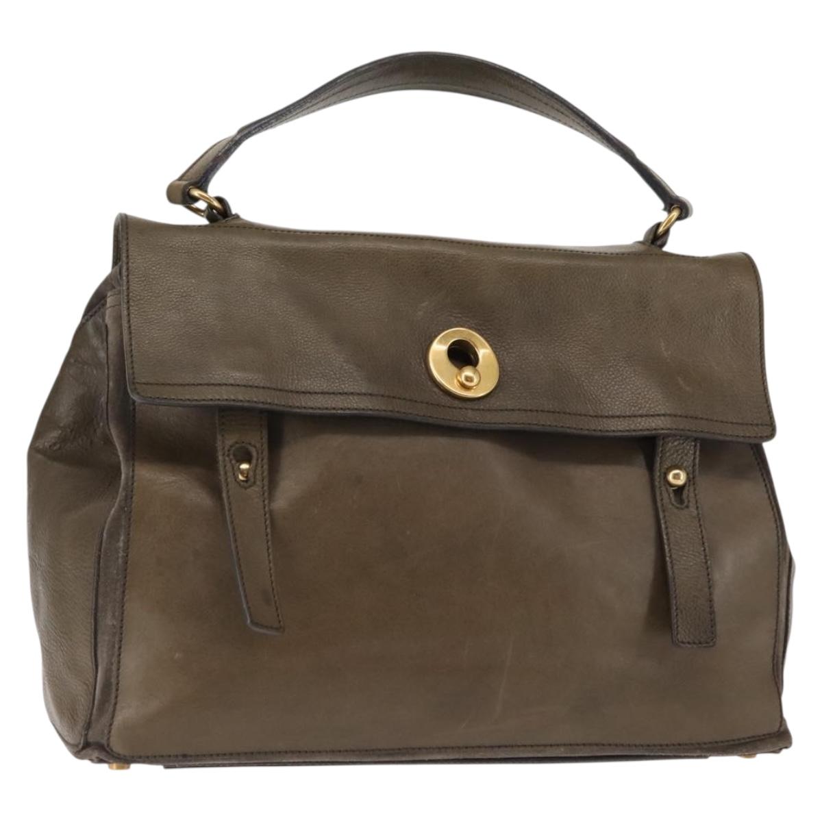 SAINT LAURENT Muse Toe Shoulder Bag Leather Khaki Gold 197148 Auth 144430