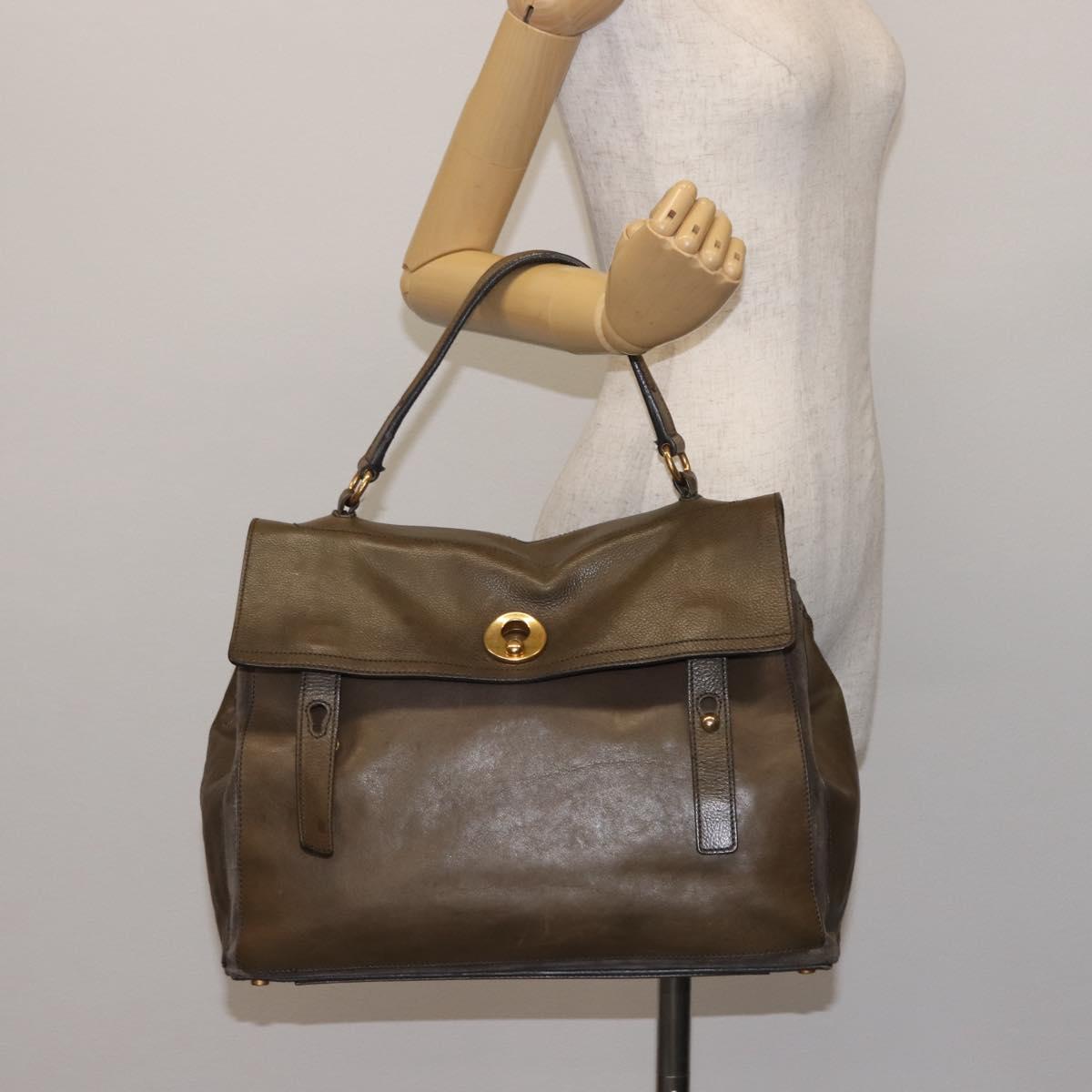 SAINT LAURENT Muse Toe Shoulder Bag Leather Khaki Gold 197148 Auth 144430