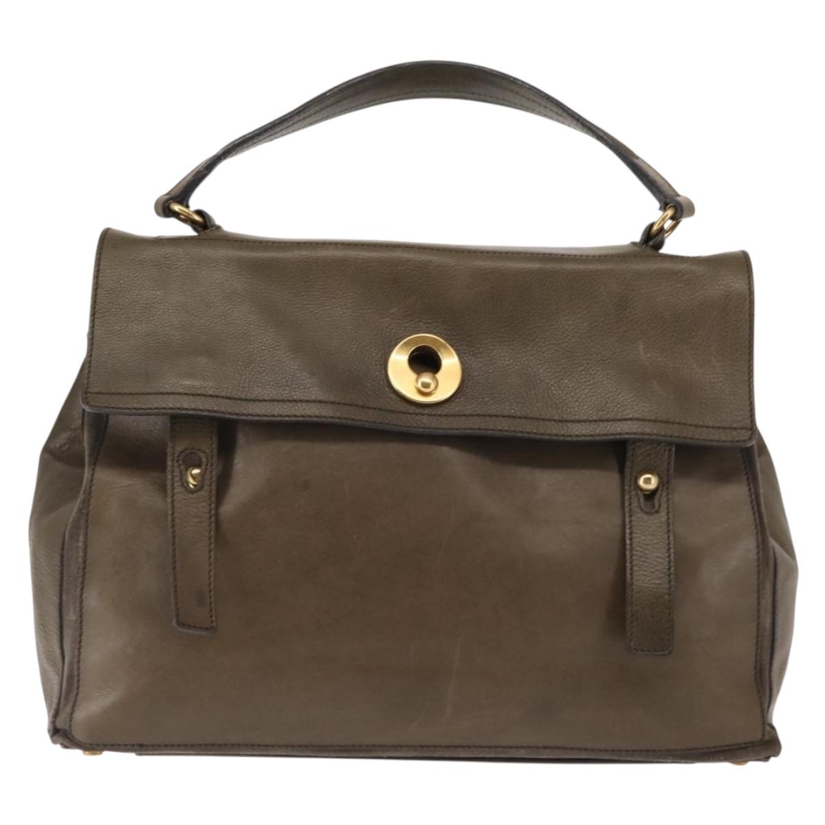 SAINT LAURENT Muse Toe Shoulder Bag Leather Khaki Gold 197148 Auth 144430