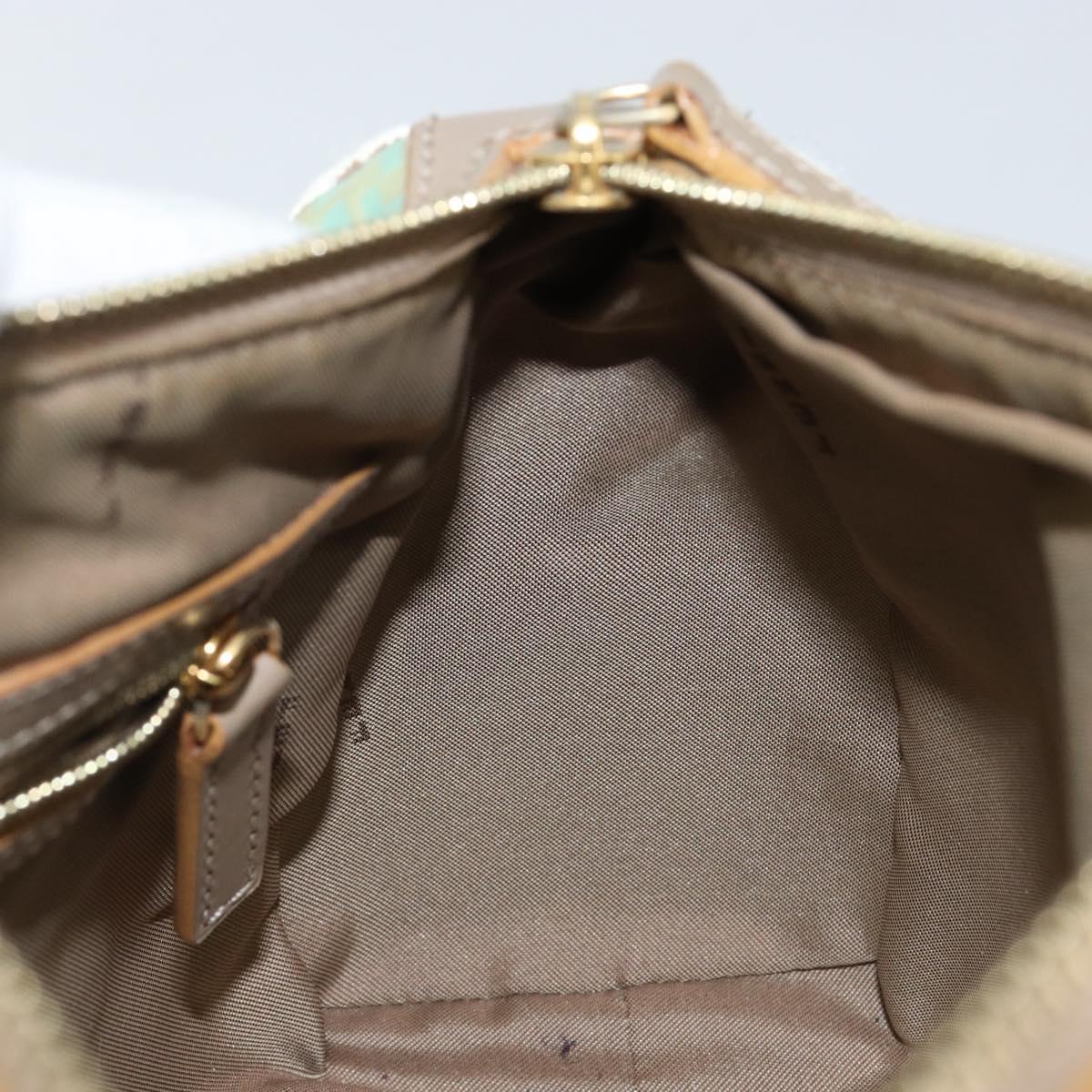 FENDI Zucchino Canvas Hand Bag Gold Light green Auth 144431