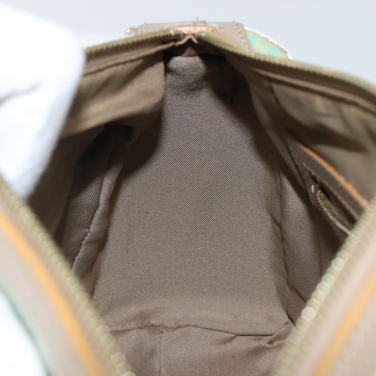 FENDI Zucchino Canvas Hand Bag Gold Light green Auth 144431