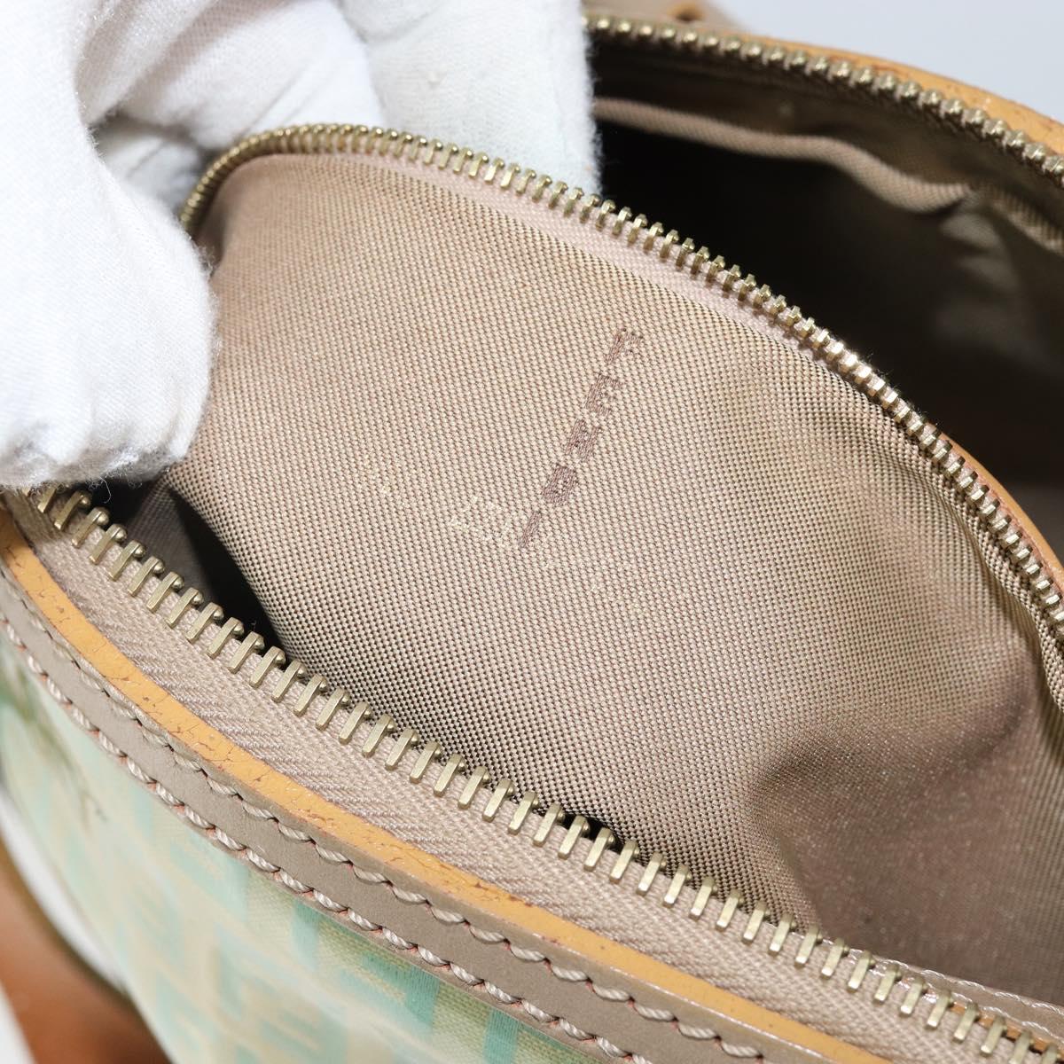 FENDI Zucchino Canvas Hand Bag Gold Light green Auth 144431