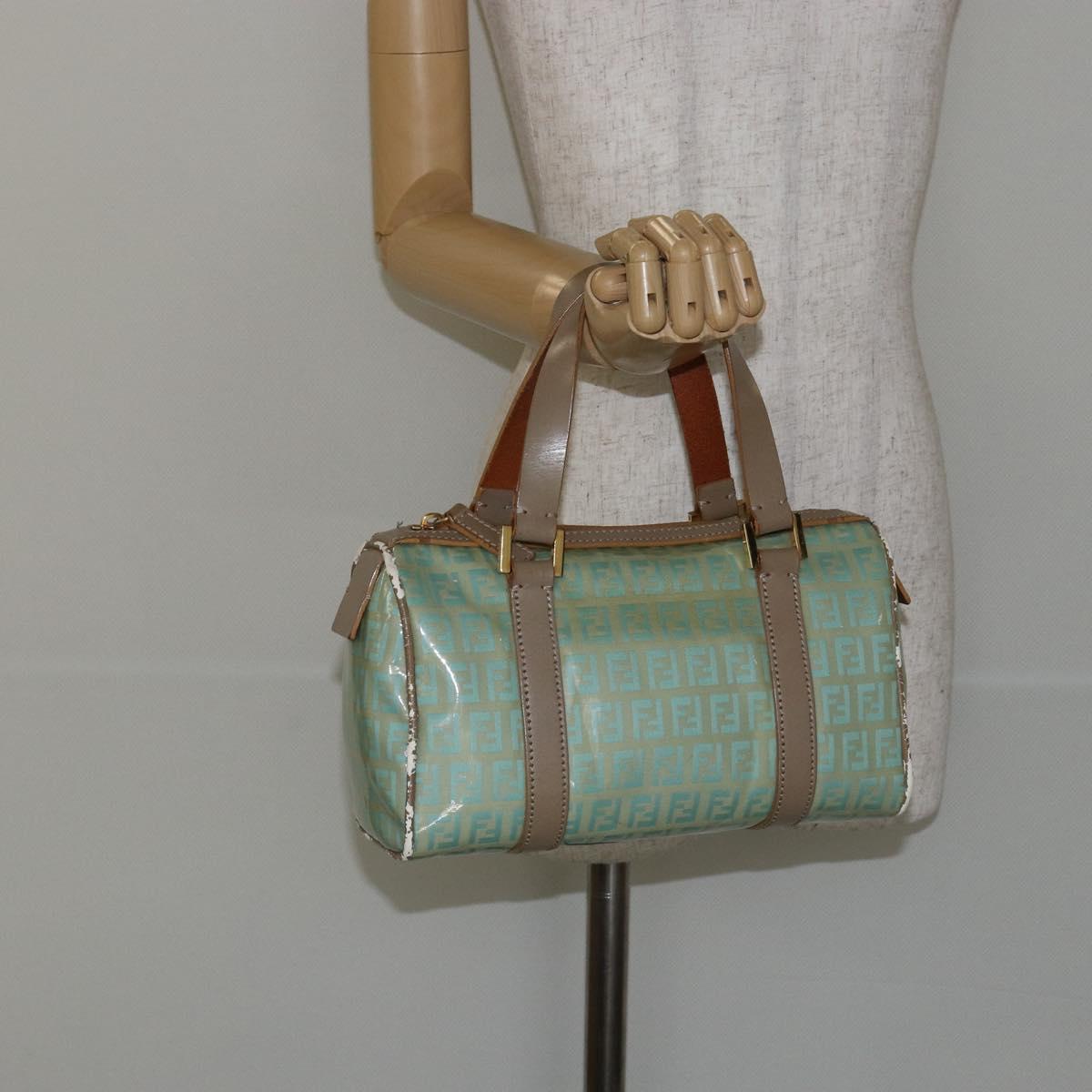 FENDI Zucchino Canvas Hand Bag Gold Light green Auth 144431