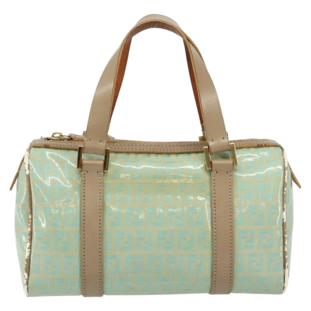 FENDI Zucchino Canvas Hand Bag Gold Light green Auth 144431