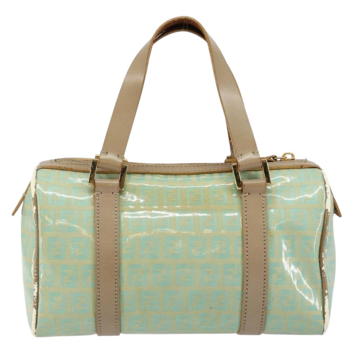 FENDI Zucchino Canvas Hand Bag Gold Light green Auth 144431