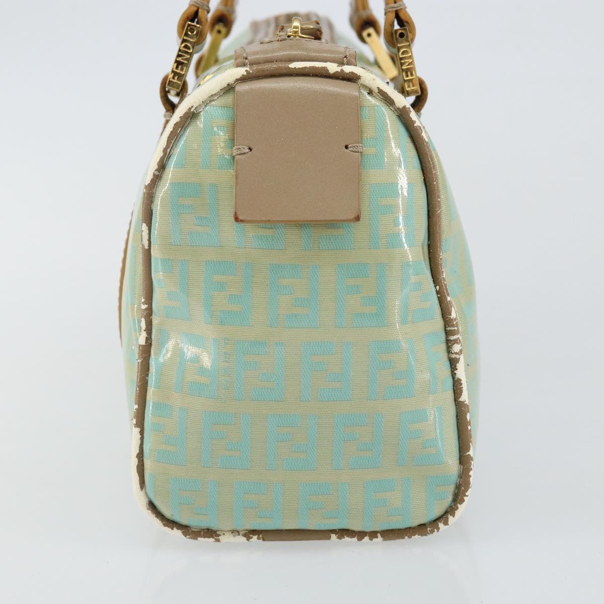 FENDI Zucchino Canvas Hand Bag Gold Light green Auth 144431