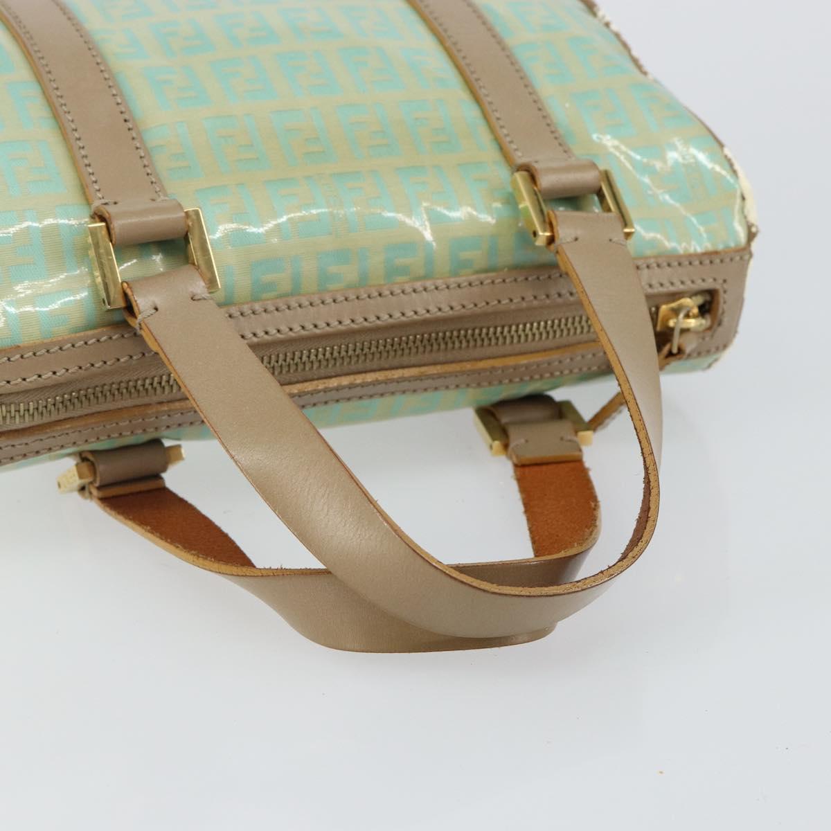 FENDI Zucchino Canvas Hand Bag Gold Light green Auth 144431