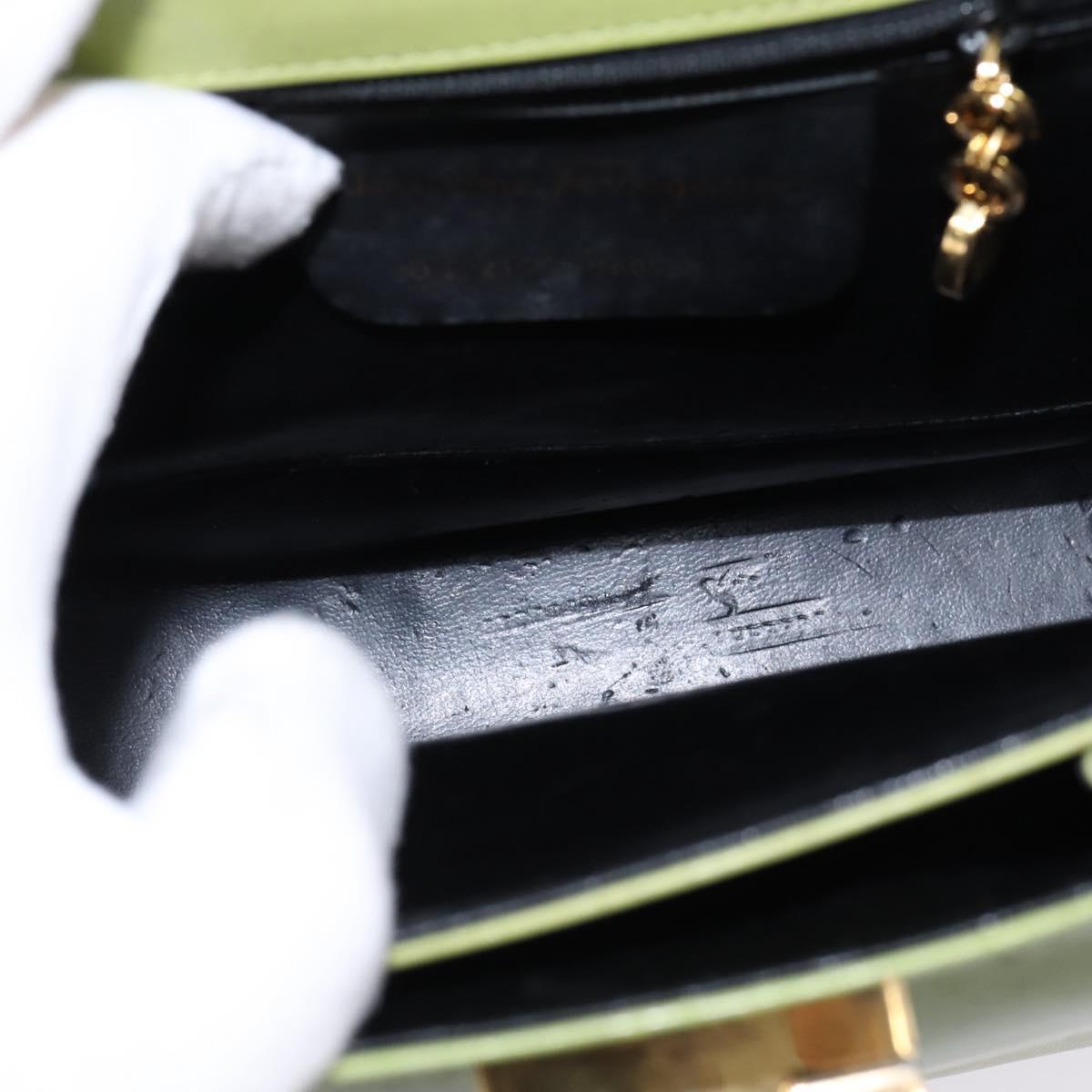 Salvatore Ferragamo Gancini Hand Bag Leather 2way Green Gold Auth 144432