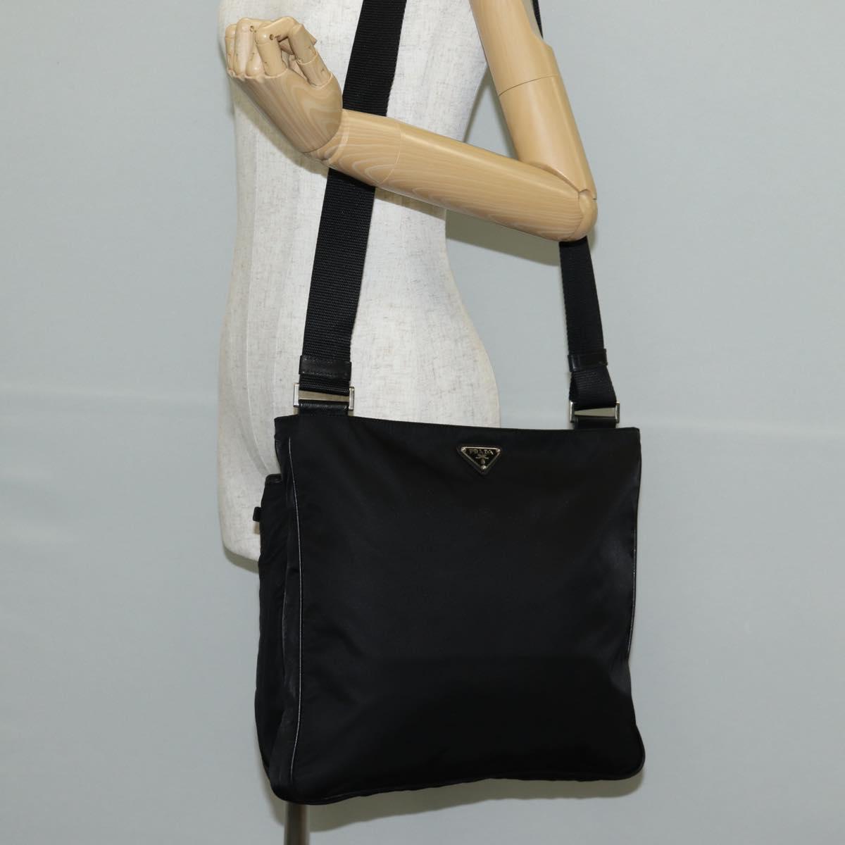 PRADA Shoulder Bag Nylon Black Silver Auth 144435V