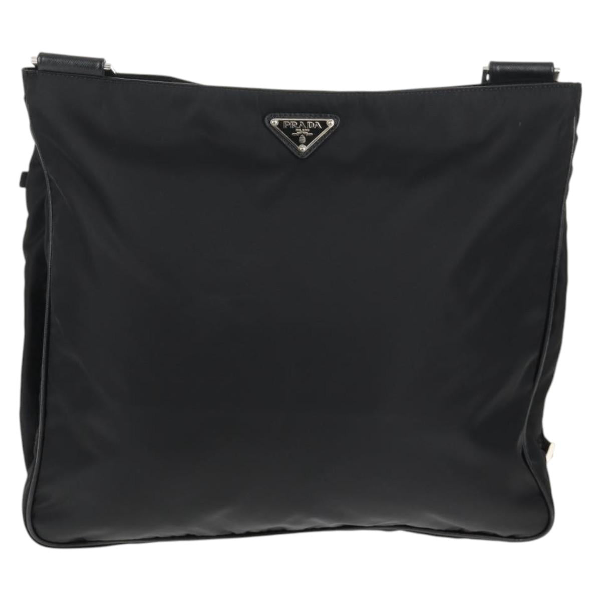 PRADA Shoulder Bag Nylon Black Silver Auth 144435V