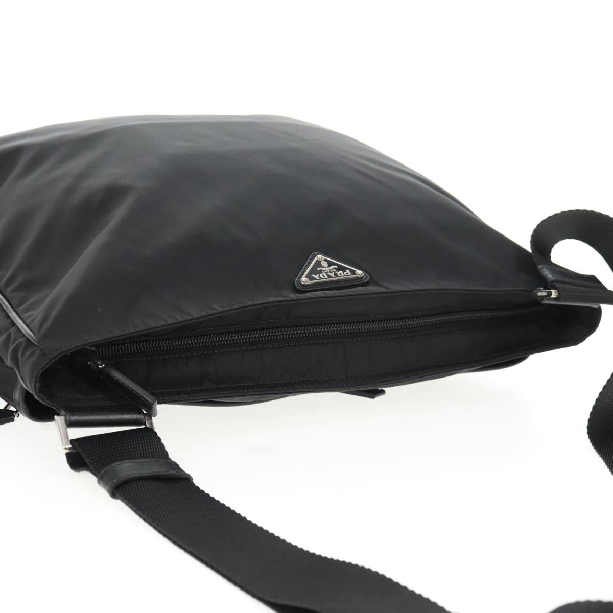 PRADA Shoulder Bag Nylon Black Silver Auth 144435V