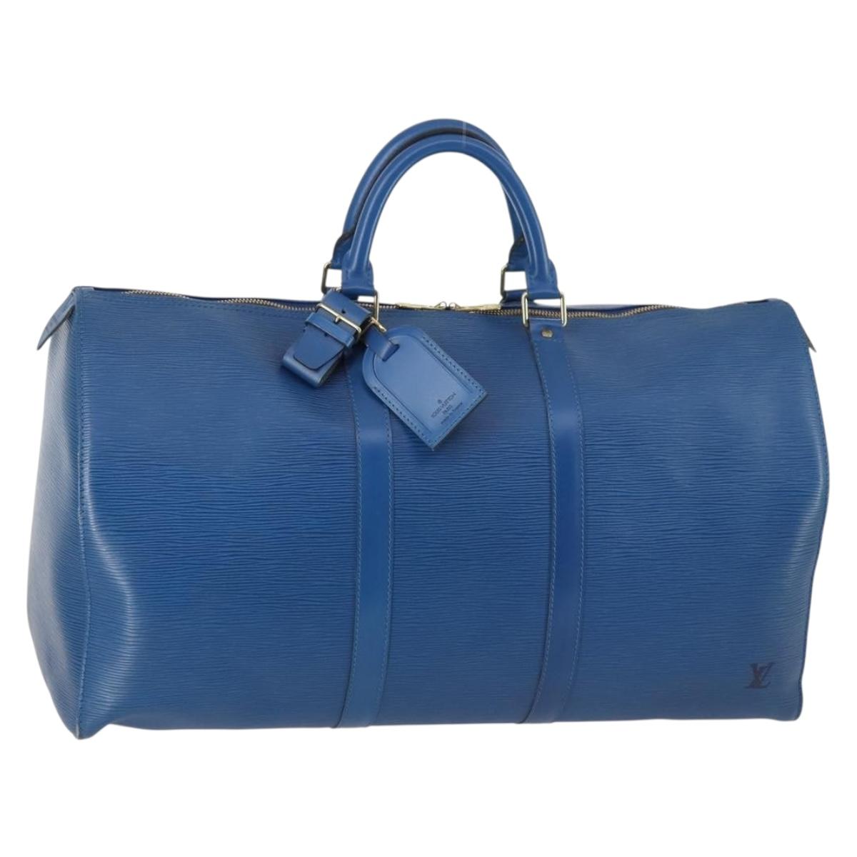 LOUIS VUITTON Epi Keepall 50 Boston Bag Blue M42965 LV Auth 144439