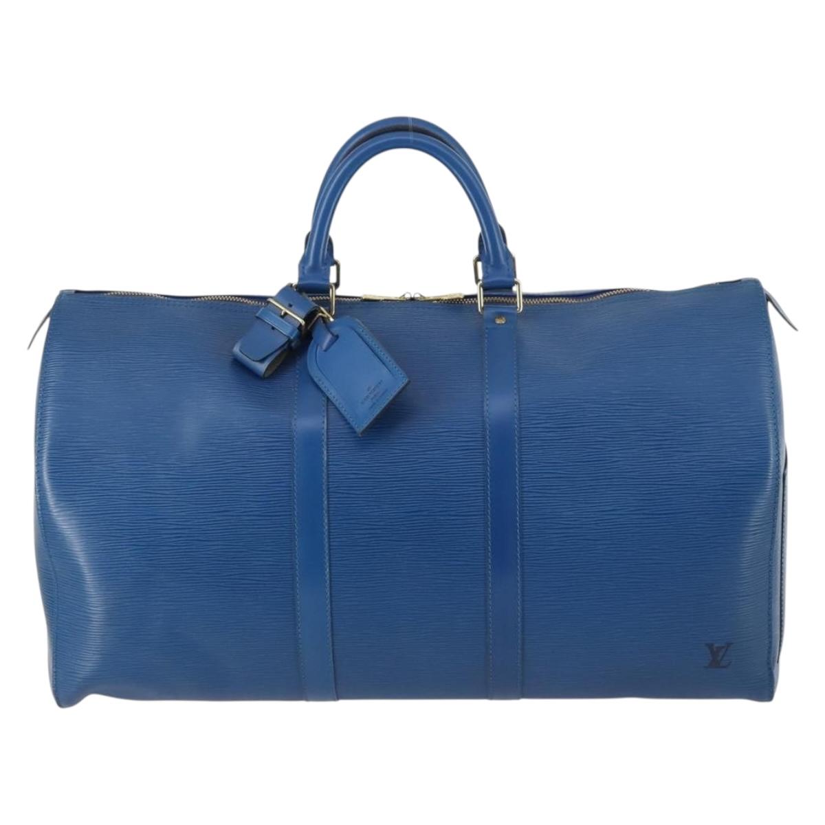 LOUIS VUITTON Epi Keepall 50 Boston Bag Blue M42965 LV Auth 144439
