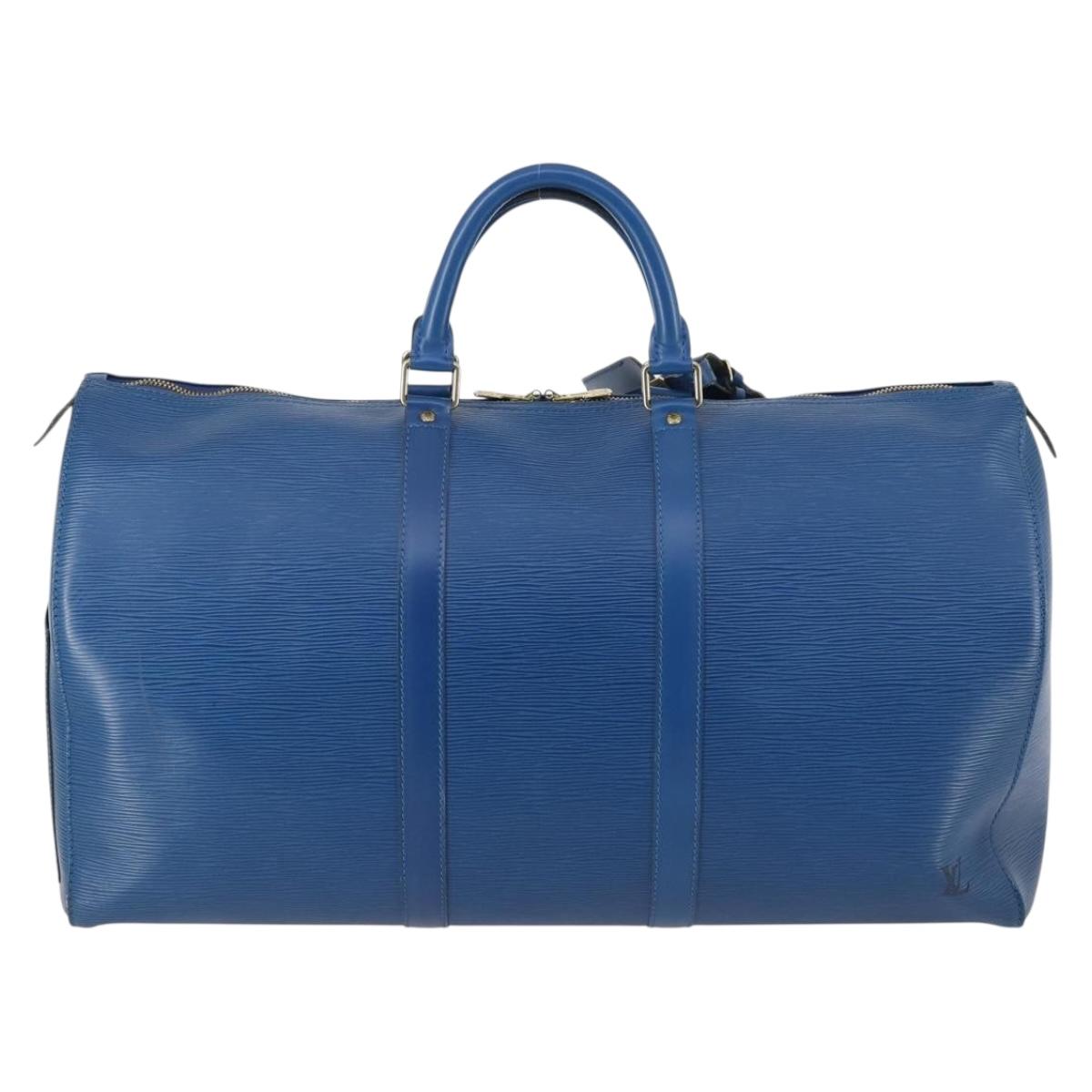 LOUIS VUITTON Epi Keepall 50 Boston Bag Blue M42965 LV Auth 144439