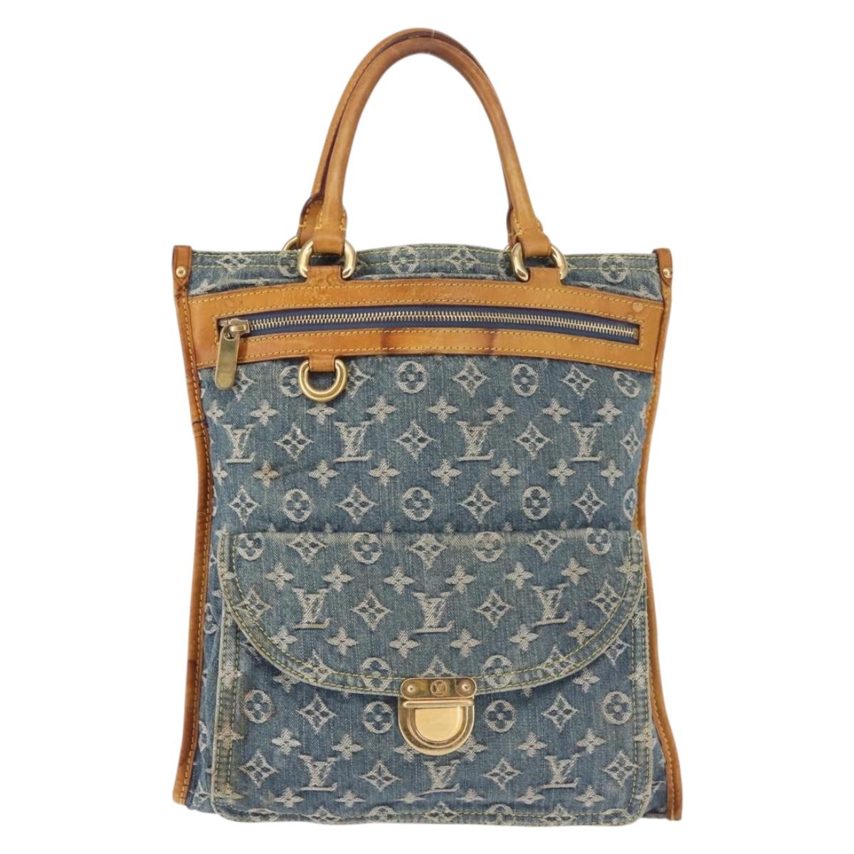 LOUIS VUITTON Monogram Denim Flat Shopper Tote Bag Blue M95018 LV Auth 144442