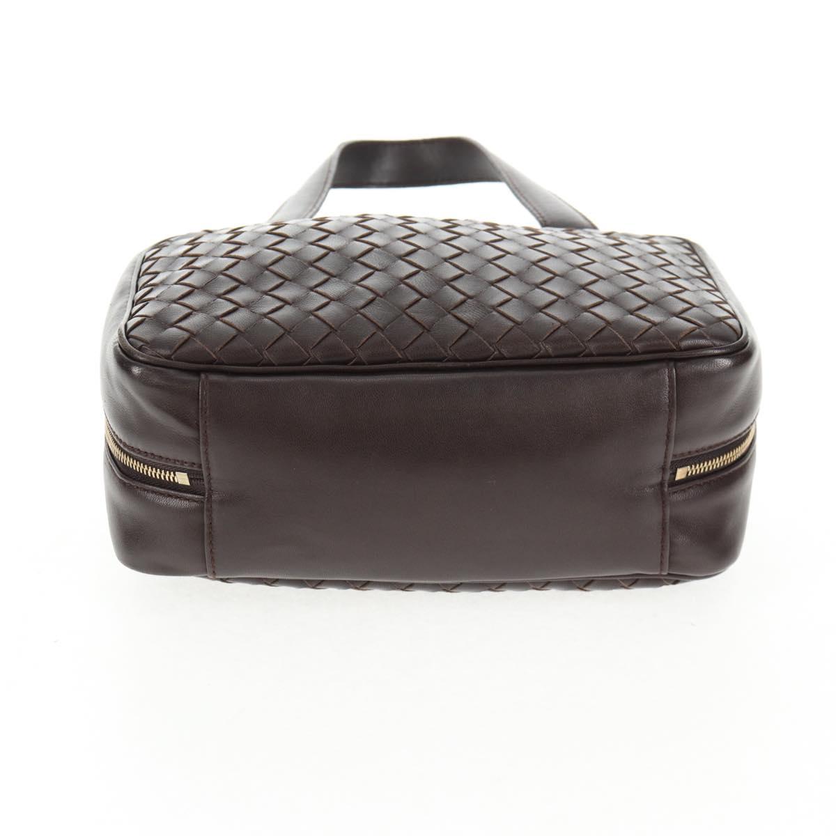 BOTTEGA VENETA INTRECCIATO Hand Bag Leather Dark Brown Gold Auth 144444V