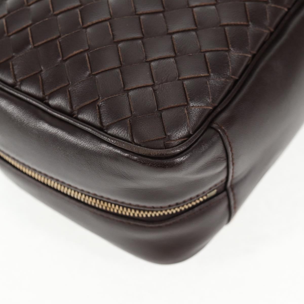 BOTTEGA VENETA INTRECCIATO Hand Bag Leather Dark Brown Gold Auth 144444V