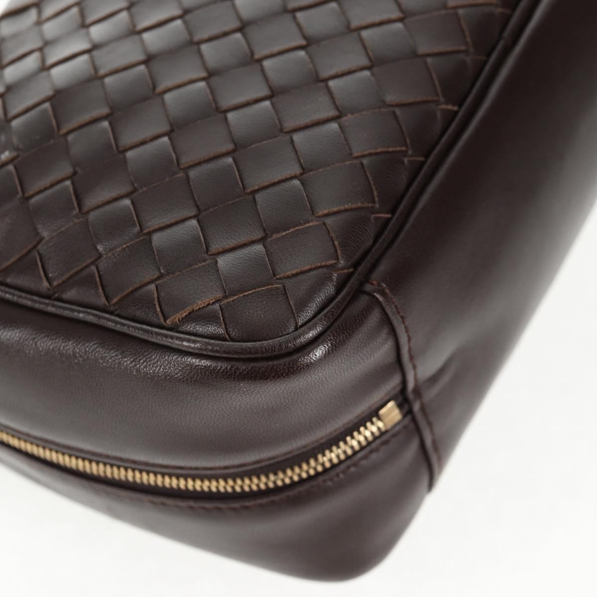 BOTTEGA VENETA INTRECCIATO Hand Bag Leather Dark Brown Gold Auth 144444V