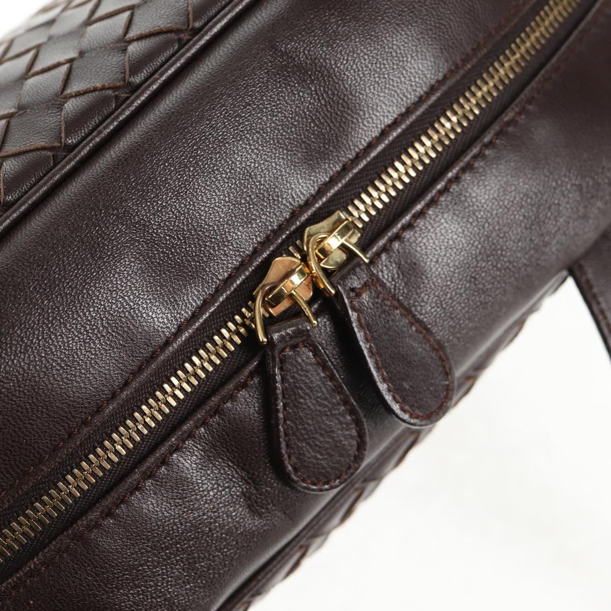 BOTTEGA VENETA INTRECCIATO Hand Bag Leather Dark Brown Gold Auth 144444V