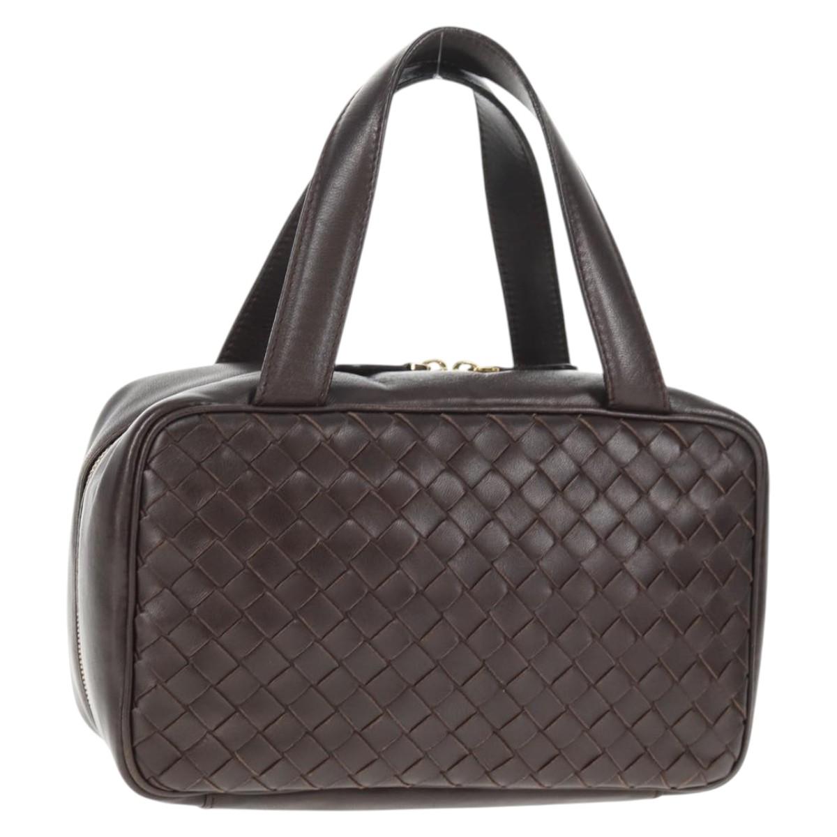 BOTTEGA VENETA INTRECCIATO Hand Bag Leather Dark Brown Gold Auth 144444V