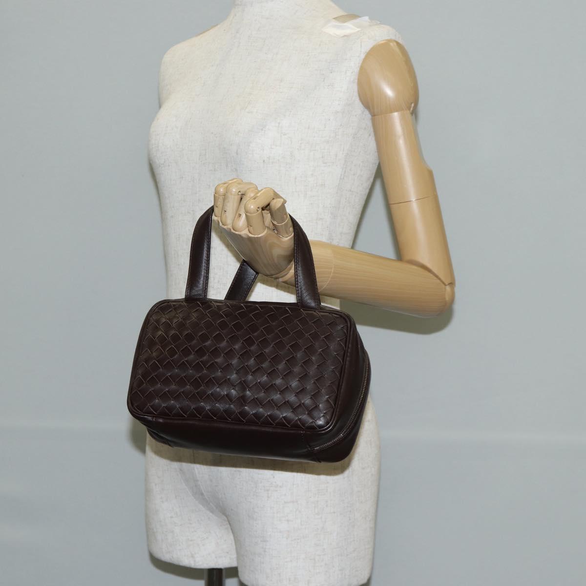 BOTTEGA VENETA INTRECCIATO Hand Bag Leather Dark Brown Gold Auth 144444V