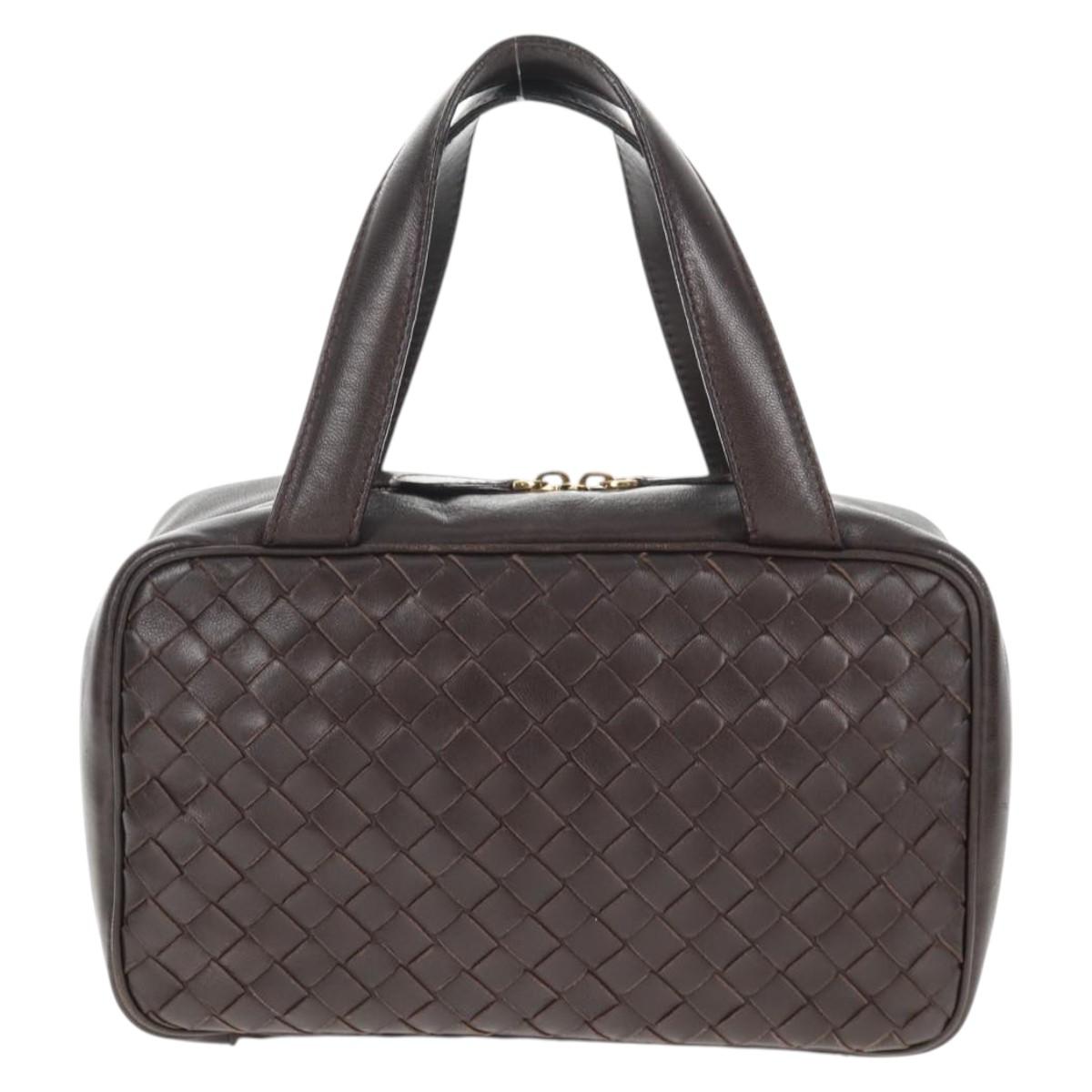 BOTTEGA VENETA INTRECCIATO Hand Bag Leather Dark Brown Gold Auth 144444V